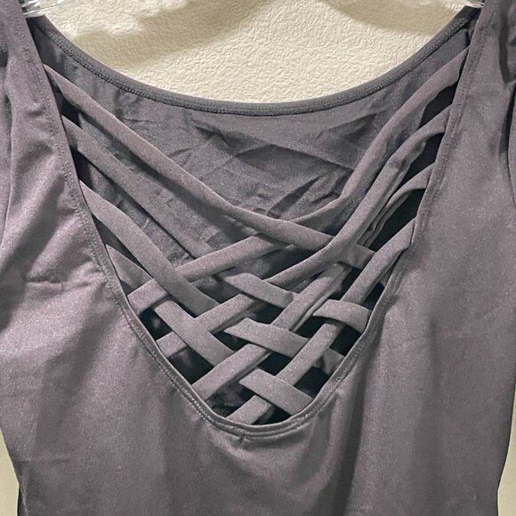 (NWT) DANSKIN Leotard 3/4 Sleeve Lattice Back, Black - L 12/14 - Picture 2 of 10